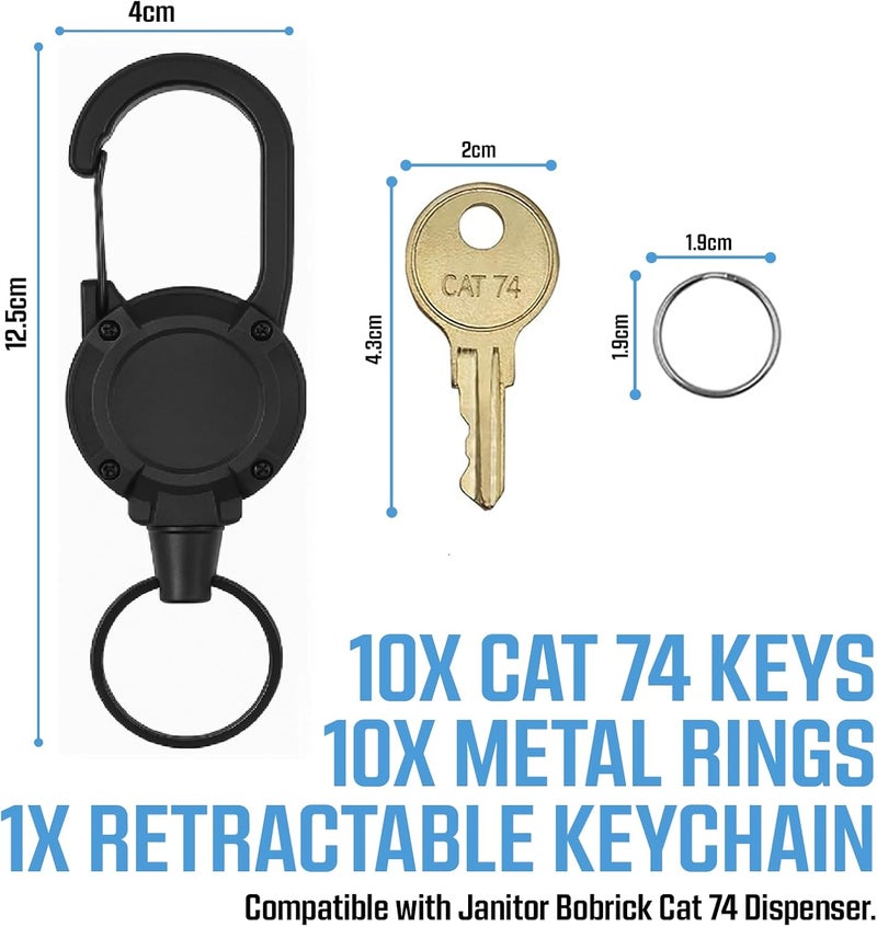 LVAP CAT74 x 10pcs + Retractable Key Chain - Heavy Duty - Paper Towel and Toilet Paper Dispenser Key Set, Compatible with Bobrick 33043 CAT74 - Image 4